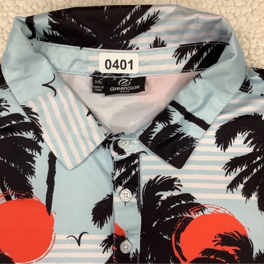 Men’s Greenside Golf Tropical Palm Tree Golf Polo Short Sleeve Shirt Size XXL - Picture 2 of 4